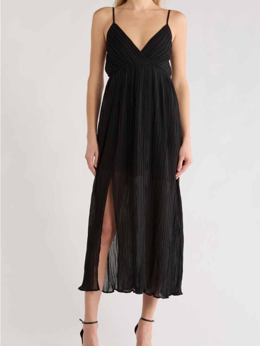 NWT Black Pleated Spaghetti Strap MIDI Dress